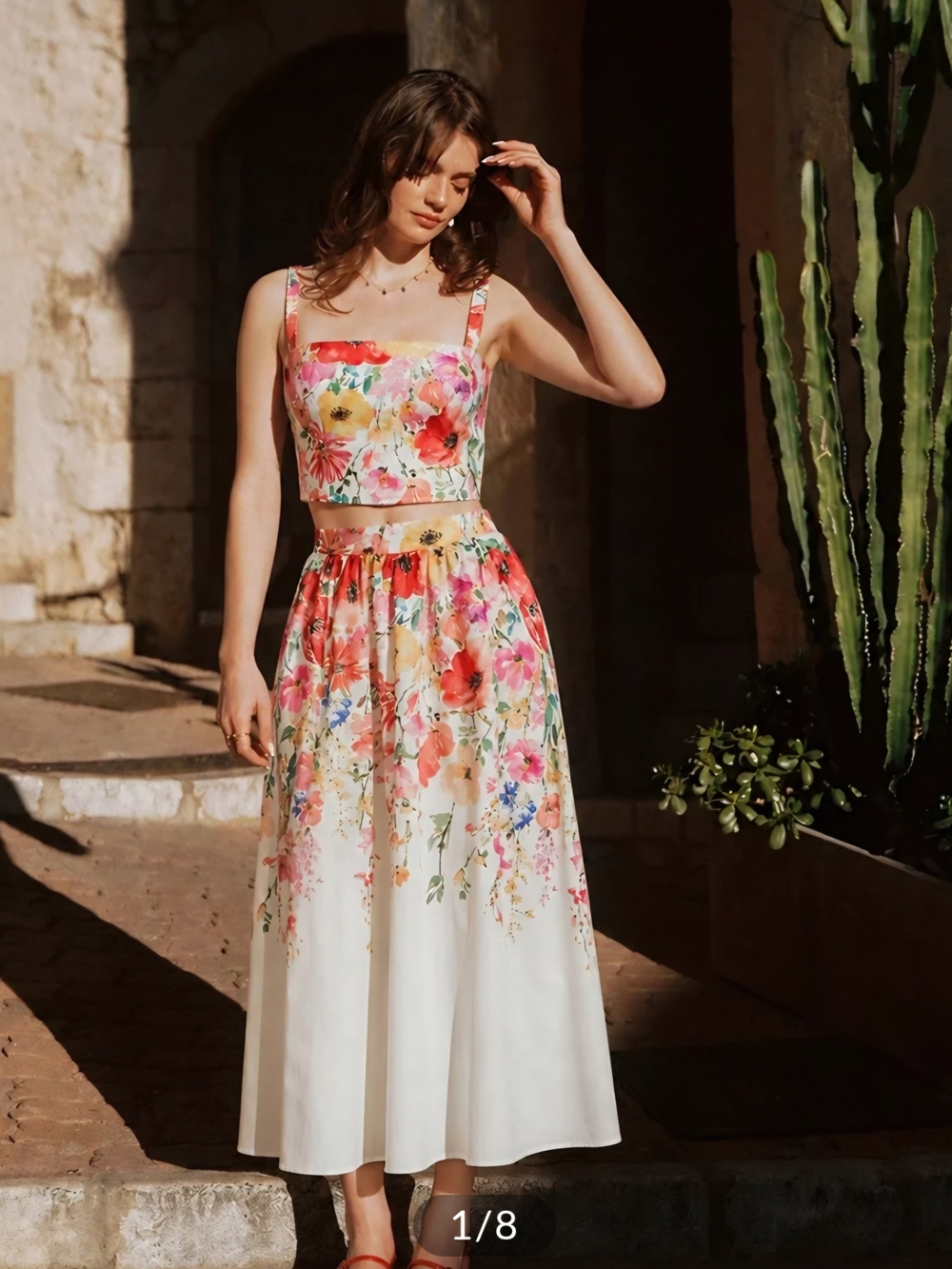 Watercolor Flower Two Piece Skirt Set.